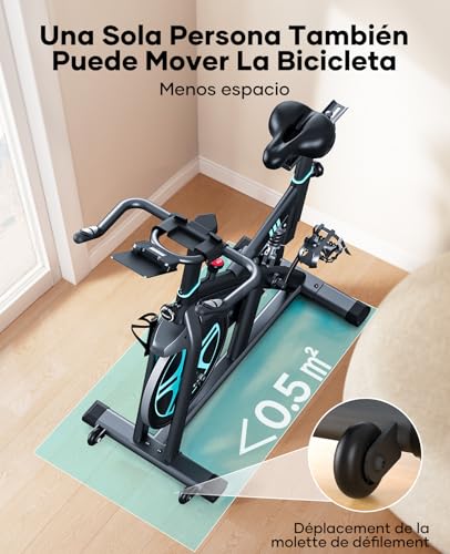 Miniatura 9 de Toputure Bicicleta Estática Para Uso Doméstico Con App Y Volante 15kg, Muelle Amortiguado Para Absorción De Impactos, Bicicleta De Spinning Magnética Para Interior, Fitness Y Cardio En Casa, Max 160kg