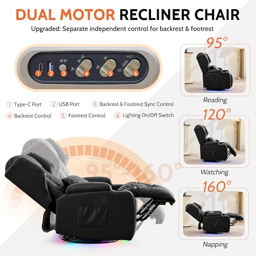 Sillón reclinable giratorio negro de cuero sintético miniatura 3
