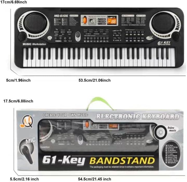 61 Key Piano Keyboard for Kids, Electronic Music Toy for Beginners, 16 Tones, 10 Rhythms, 6 Demos, Built-in Recording, Perfect Christmas or Birthday Gift for Ages 3+