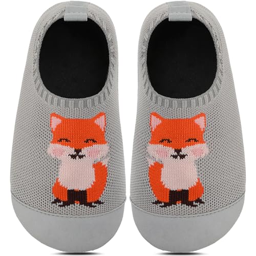 BARFULKER Hausschuhe Kinder Jungen Mädchen Atmungsaktive Pantoffeln Leicht Rutschfest Lauflernschuhe Kleinkinder Hüttenschuhe Kindergarten Slippers Barfußschuhe(Grau,27 EU)
