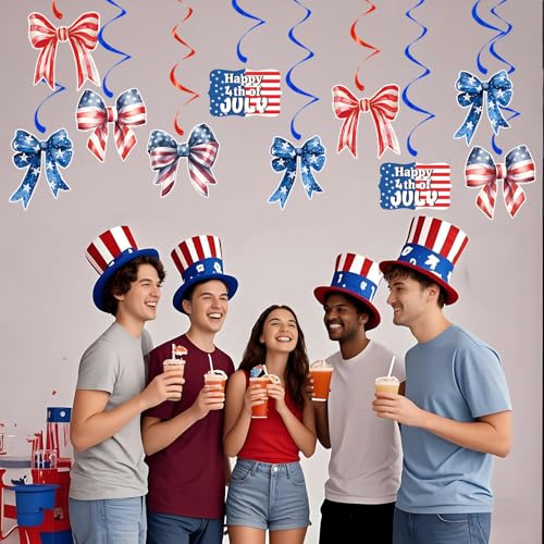 Image of 4th of July Decorations Patriotic Hanging Swirls - Bow Decor Independence Day USA Patriotic Decorations Memorial Day Party Supplies Red White and Blue for Home Outdoor