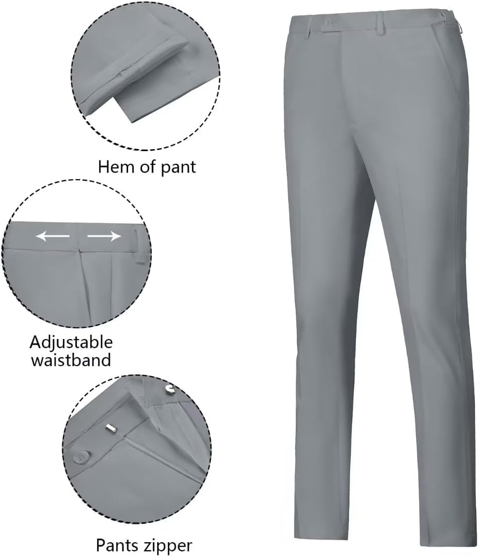 Wehilion Men's Suits 2 Pieces, Vest Pants Set for Men, V-Neck Slim Fit Casual Suit Waistcoat - Image 4