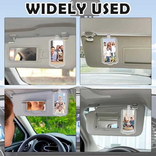 Image of 2Pcs Car Hanging Photo Holder, Universal Magnetic Car Picture Frame Rear View Mirror Accessories Personalized Transparent Acrylic Ornaments Decor for Dads Gift