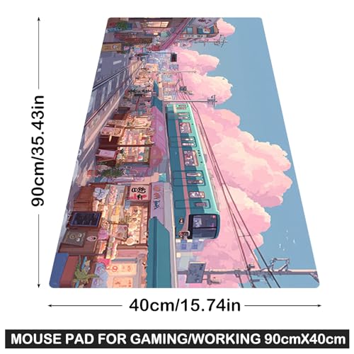Image of Nuxovilar Professional Large Mouse Pad & Computer Game Mouse Mat (35.4x15.7IN, Pastel Cartoon Town Art) (90 * 40cm Pastel Cartoon Town)