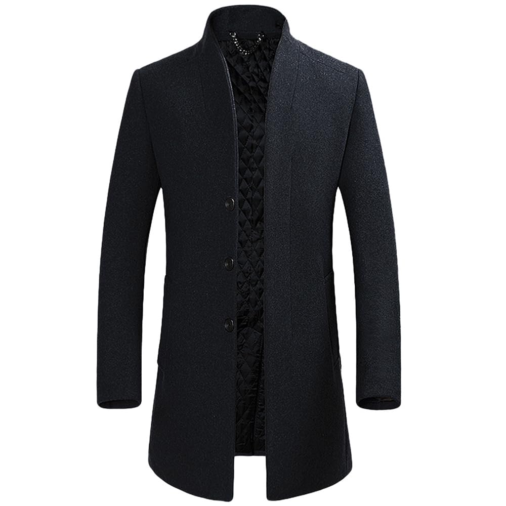YOUTHUP Cappotto da Uomo Invernale in Lana Spessa Trench Cappotto di Media Lunghezza Slim Fit Imbottito Caldo Casual Peacoat