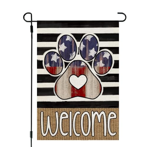 CROWNED-BEAUTY-4th-of-July-Patriotic-Paw-Print-Garden-Flag-12x18-Inch-Double-Sided-for-Outside-Small-Burlap-USA-Independence-Day-Welcome-Yard-Decorations-Stripes CROWNED BEAUTY 4th of July Patriotic Paw Print Garden Flag 12×18 Inch Double Sided for Outside Small Burlap USA Independence Day Welcome Yard Decorations Stripes