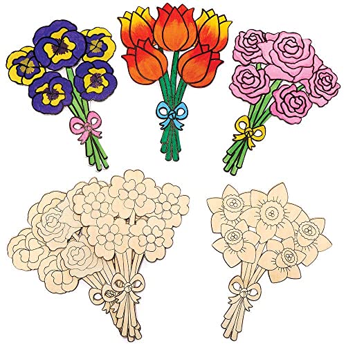 Baker Ross Bouquet de Fleurs en Bois - Lot de 5, Activites Manuelles pour Enfants (FC735)