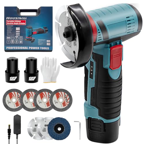 Mini Amoladora Angulara Batería, Radial de Batería 76mm, Amoladora Angular Eléctrica 19500RPM, con 2 Baterías, 7 Discos Corte, ara Esmerilar, Pulir, Cortar