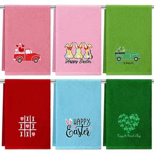 SmoothNovelty 6 Pcs Seasonal Bathroom Hand Towels February Gift Set Easter Holiday Bath Towels 29.5 x 13.8 Inch 100% Cotton Spring Holiday Farmhouse Decorative Decor