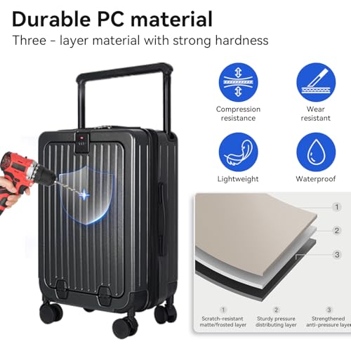 SOKOK Front Pocket Luggage Carry On with Spinner Wheels, Wide Handle Travel Suitcase PC Hardshell Durable Rolling Luggage for Business Trip with Charging Port and Cup Holder, Graphite4