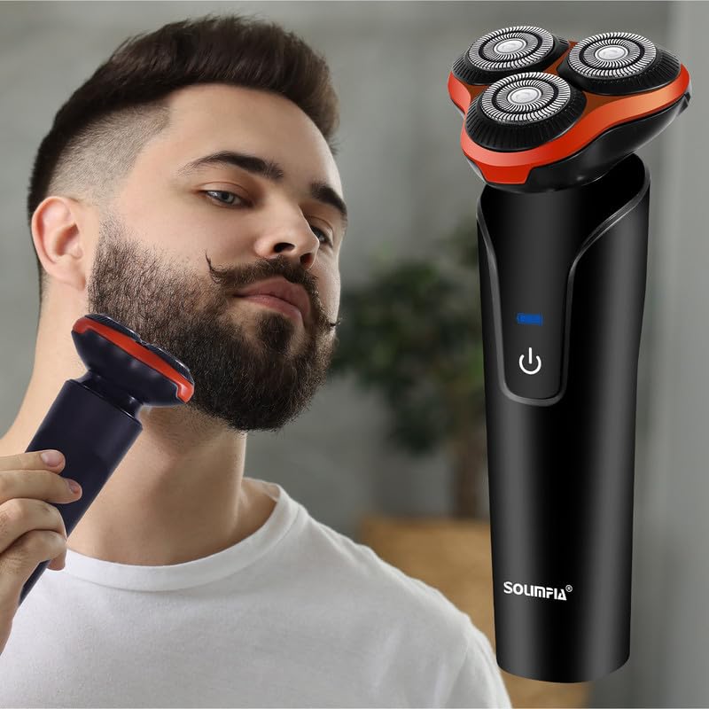 Image of SOLIMPIA HT-921 Cordless Rechargeable Waterproof 3 Head Electric Shaver Wet & Dry Rotary Shavers for Men Super-Fast Charge 120 minutes Runtime with LED Indicator, Red