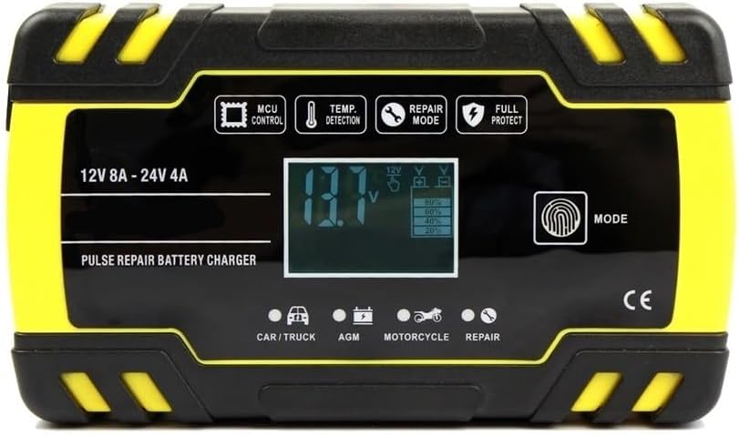 Automatic Intelligent Battery Charger, 12V/24V 8A Fast Charger, Suitable for Cars, Motorcycles, Trucks, and deep-Cycle Wet/Dry Batteries.(Army Green)