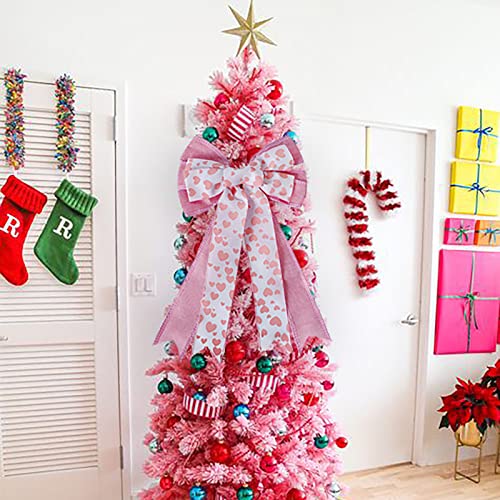 2-1/2'' 5.5 Yards Valentine Ribbon Wired Pink Heart Printed Burlap Ribbons For Wreaths (White And Pink Heart) #TOP5