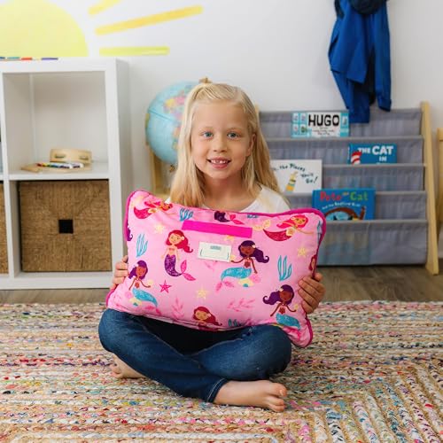 Image of Wildkin Kids Velour Nap Mat for Girls - Soft & Cozy Toddler Sleep Mat with Built-in Blanket for Daycare, Preschool, Kindergarten & Travel, Ages 3-7, Machine Washable - Groovy Mermaids