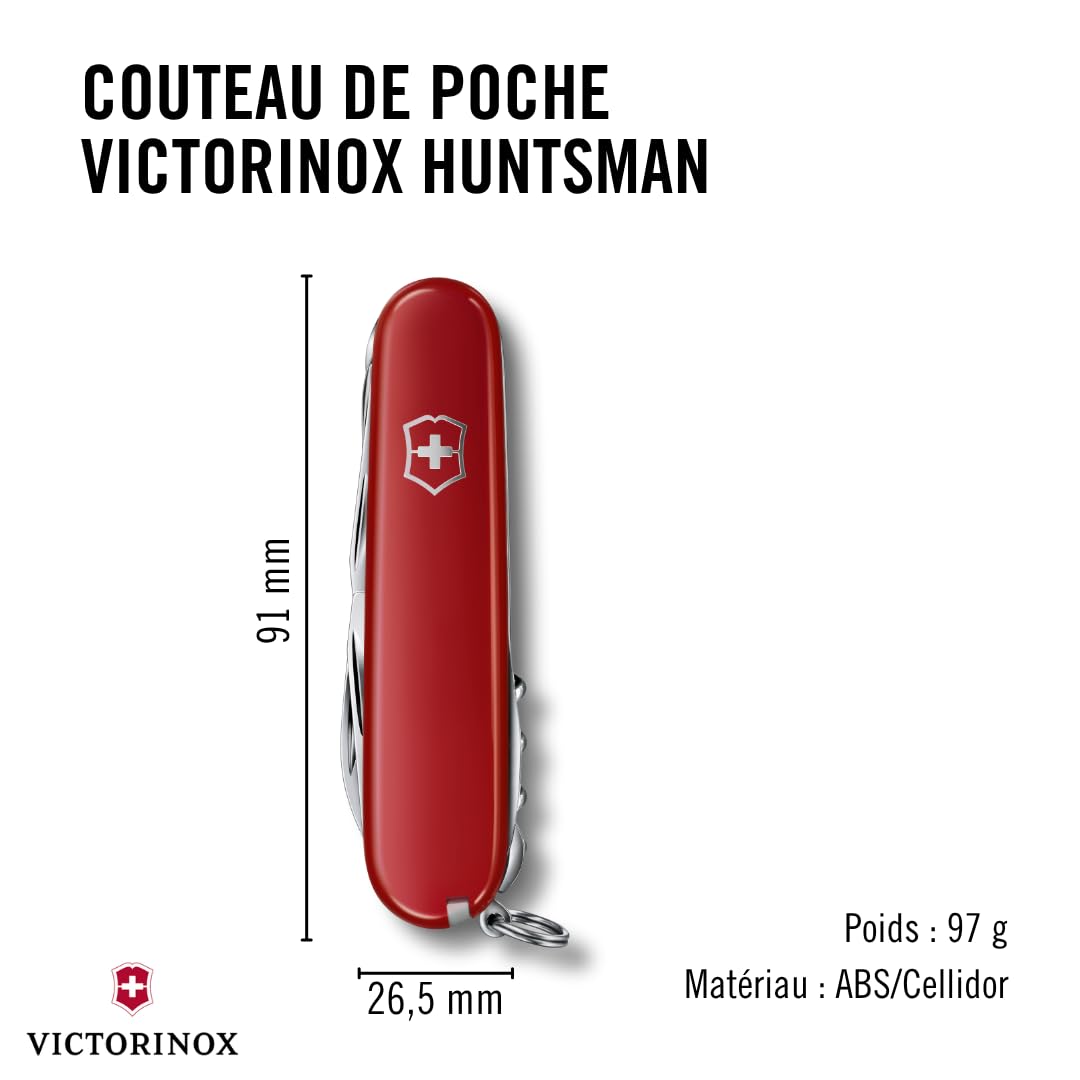 Victorinox Couteau de Poche Huntsman (15 Fonctions, Ciseaux, Scie à Bois, Tournevis) Rouge - Rouge, One Size