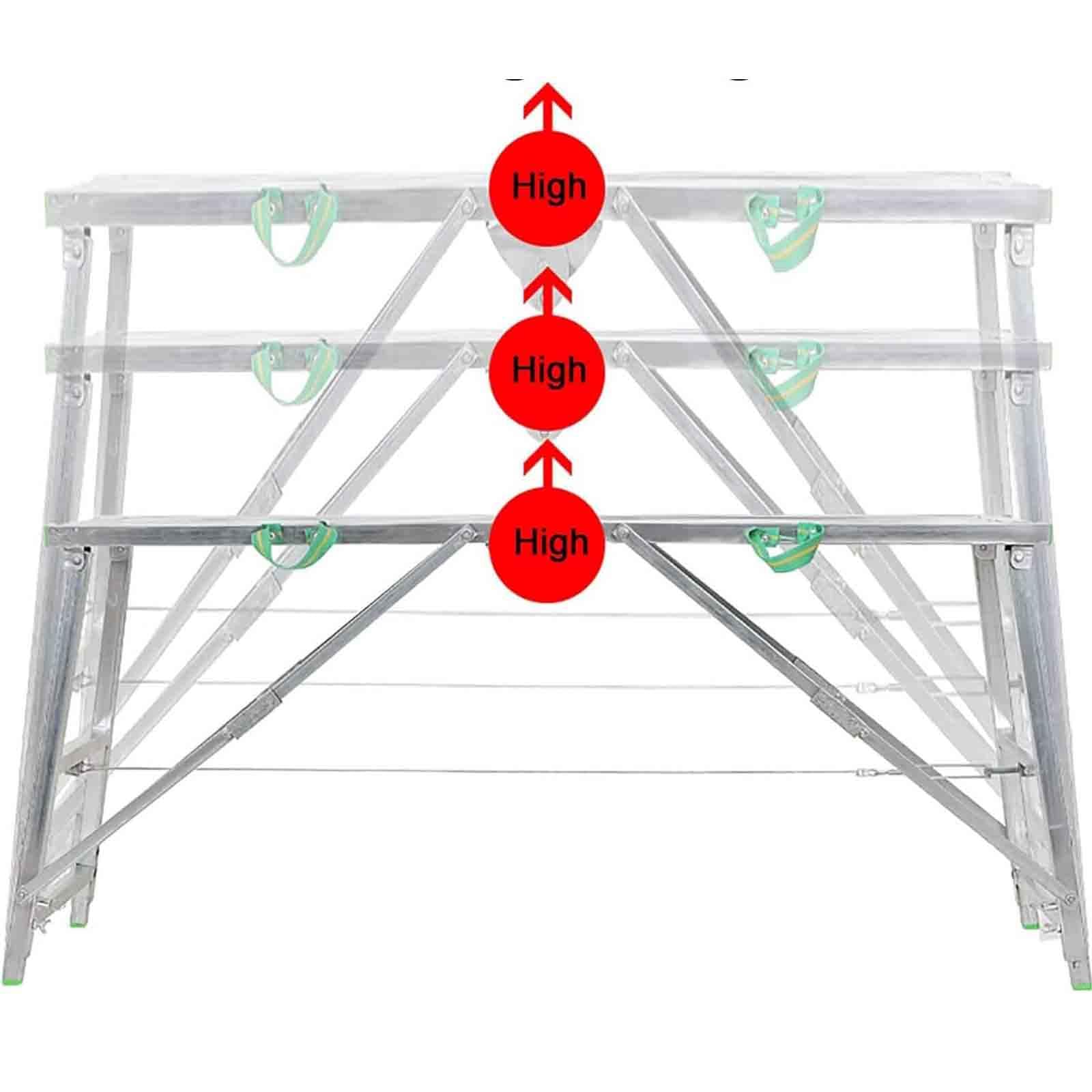Rusztowanie aluminiowe, rusztowanie, do 150 kg odporne, kroki regulowane wysokość, drabina rusztowania, składana platforma robocza, rusztowanie, narzędzia, do dekoracji pokrycia,160cm