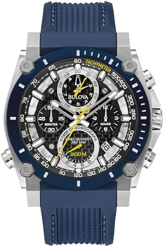 Bulova Men's Icon High Precision Quartz Chronograph Watch, Curved Mineral Crystal, 300m Water Resistant, Continuous Sweeping Secondhand, Luminous Markers