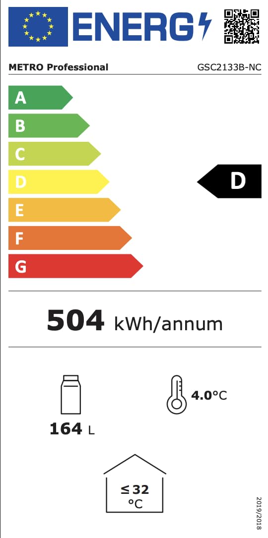 METRO Professional GSC2133B-NC Réfrigérateur à Boissons Noir 166L | 5 Étagères Réglables, Éclairage LED Intérieur, Porte Vitrée avec Serrure, Classe Énergétique D, 47,5 x 39 x 188 cm