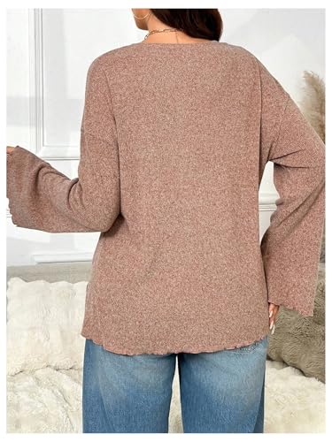 SHENHE Women's Plus Size Bell Sleeve Cardigan Pearl Button Up V Neck Ruffle Knit Cardigan Sweater2