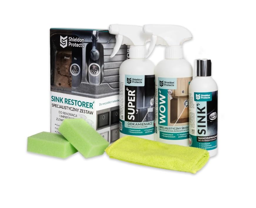 Shieldon Protects Kit de Rénovation pour Éviers en Granit et Composite - Nettoyant Pierre Naturelle, Anti-Calcaire et Imperméabilisant Hydrofuge pour Pierre Cuisine -...