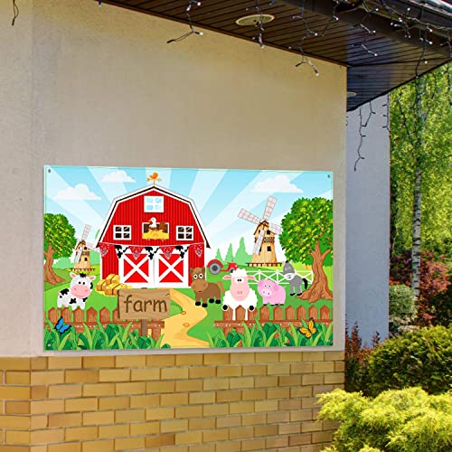 Farm Animals Theme Party Decorations, Farm Animals Barn Door Backdrop Banner For Children Baby Shower Birthday Party Supplies, Farm Animals Scenic Background Photo Booth Banner, 72.8 X 43.3 Inch #TOP5