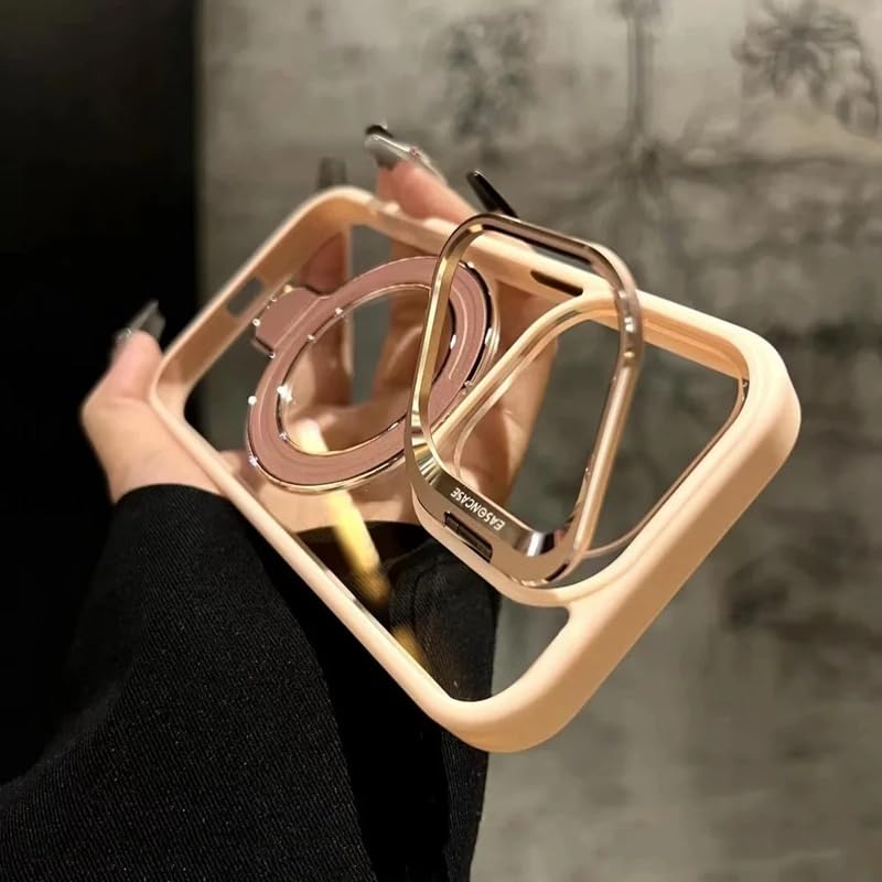 Image of LuxuryKase Magnetic Clear Case for iPhone 15 Plus | Metal Ring Stand | Camera Lens Protector Rings | Shockproof Hard PC Back | MagSafe Compatible | TPU Bumper - Rose Gold | Magnetic