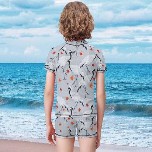 Cranes and Maple LeavesChildren's Swimsuits Boys Two Piece Suit9-11Y（140cm）2