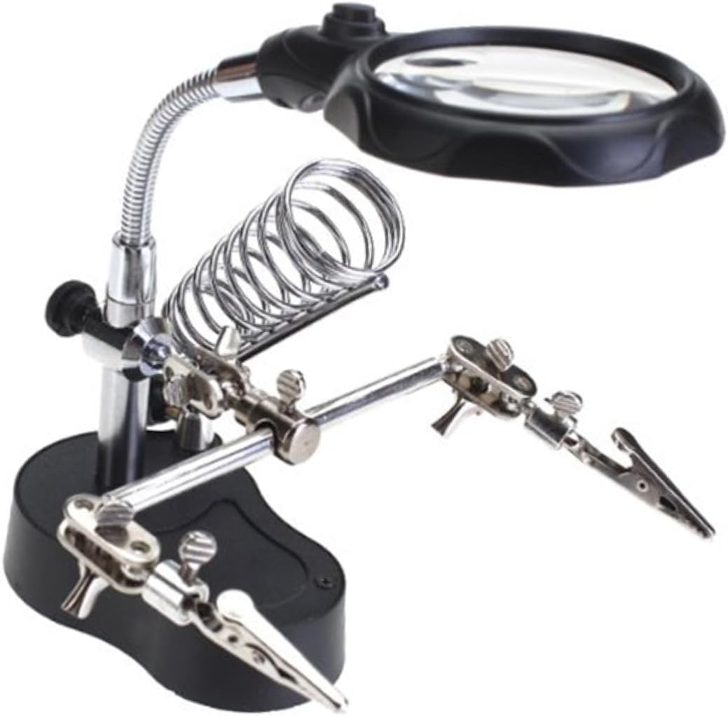 Led Magnifier and Lens Alligator Clips and Stand for Soldering for Electronics Repair and Hobby Projects Battery-Powered Dual Led Lights