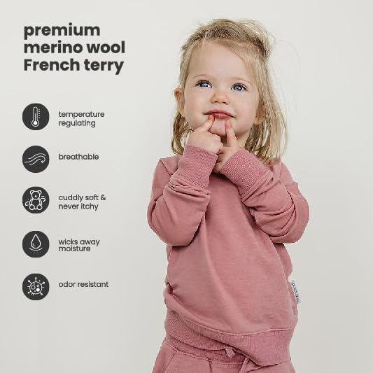 Woolino Soft Merino Wool Kids Sweatshirt - Crewneck Pullover Sweatshirt for Boys & Girls - Breathable, Moisture-Wicking & Temperature-Regulating Sweater, Mauve Pink, 3-4 Years2