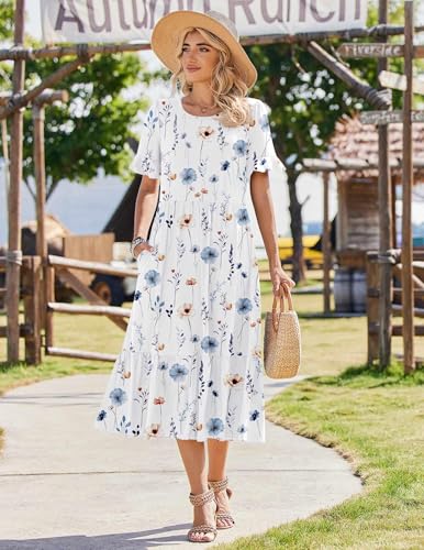 Image of Zeagoo Womens Summer Dresses 2026 Casual Midi Dress Flowy Sundress Ruffle Short Sleeve Tiered Dresses A Line Boho Dress
