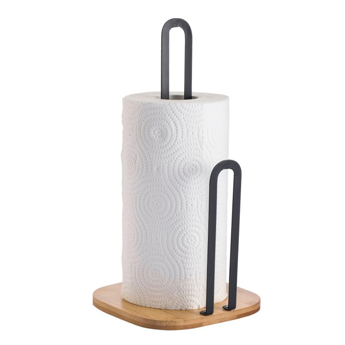 MSV Dérouleur essuie-​tout Design industriel Bambou & Acier ELIE Noir mat
