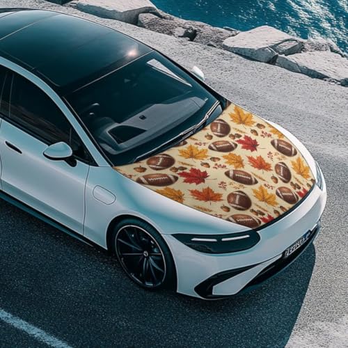 Image of Renewold Fall Footbal Car Hood Cover Protector for Most Sedan Easy Install | Maple Acorn Hood Covers for Car Wrap Blanket Women Men Automotive Exterior Accessories Decor for Football Season Holiday Game