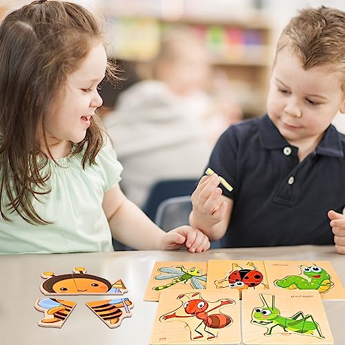 Image of Faburo Wooden Puzzles for Toddlers 1-3, 8pcs Shapes, Insect Animal Themed Montessori Toys for 1 Year Old Learning, Educational Preschool Toys for Boys Girls | Montessori Toys for 1 Year Old Learning, Educational Preschool Toys for Boys Girls