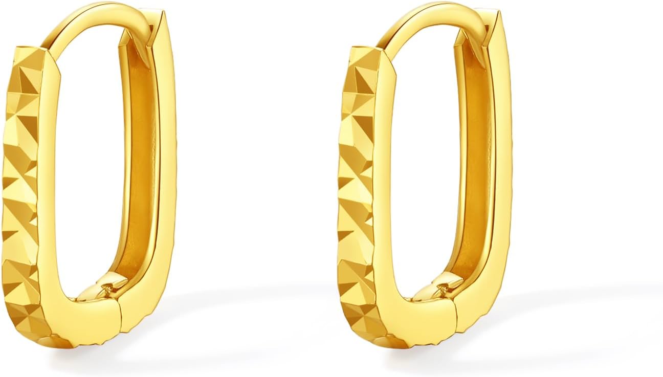 18K Gold Hoops Trendy Diamond-Cut Hoop Earrings Link Hoop Huggies Small Solid Gold Jewelry for Women - Image 4