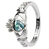 silber gepunzt 90 - Gewicht: 2,5 Gramm gepunzt, Sterling, Silber, Claddagh, Geburtsstein, Ring, März