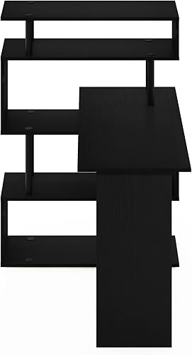 Miniatura 81 de Furinno Abbott - Escritorio para computadora en forma de L con estantería de tubos de acero inoxidable, americano/cromado 2-Roble