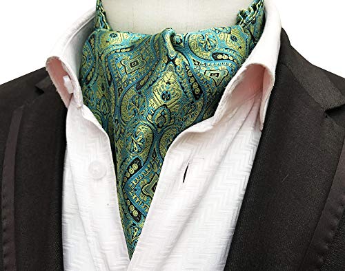 MENDENG Men Green Gold Paisley Woven Silk Cravat Necktie Scarf Formal Ascot Ties - Thumbnail 3
