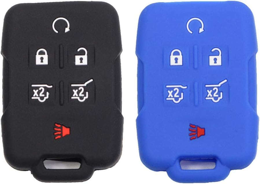 2pcs 6 Button Smart Key Fob Rubber Case Cover Protector Holder Compatible with Chevy Chevrolet 2015 2016 2017 Suburban Tahoe 2015 2016 2017 2018 2019 GMC Yukon Black Blue