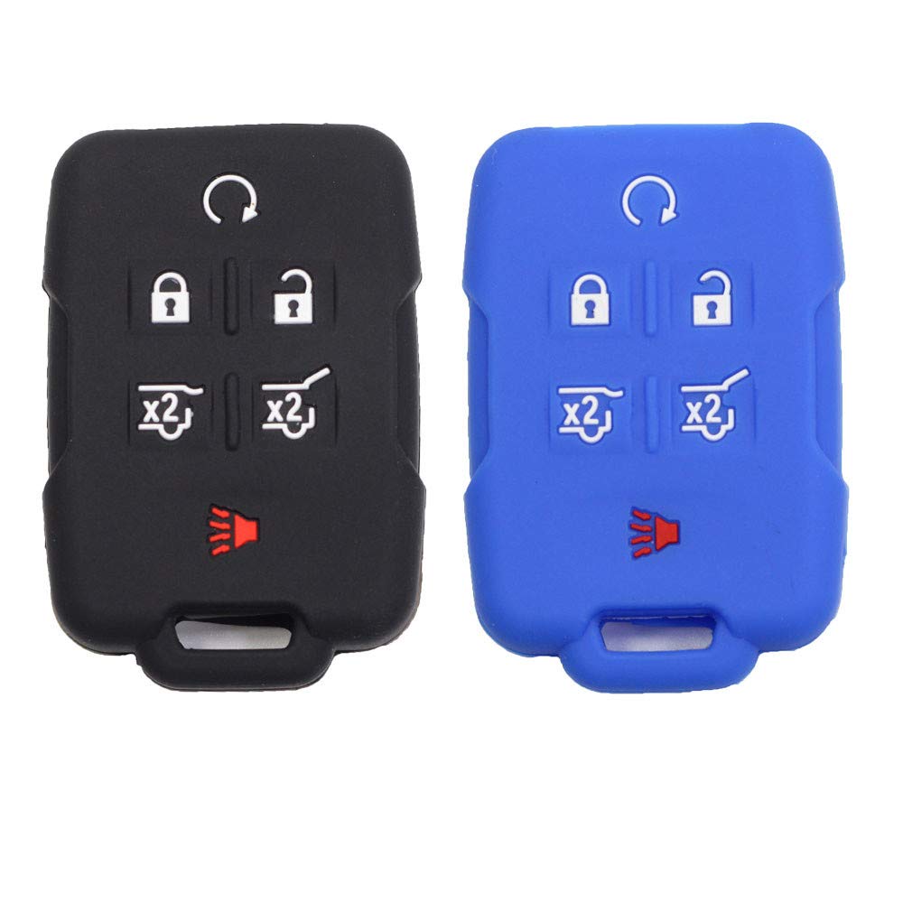 2pcs 6 Button Smart Key Fob Rubber Case Cover Protector Holder Compatible with Chevy Chevrolet 2015 2016 2017 Suburban Tahoe 2015 2016 2017 2018 2019 GMC Yukon Black Blue