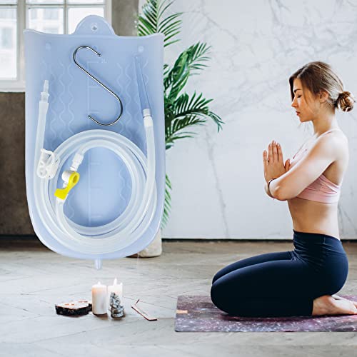Image of GNEGKLEAN Silicone Enema Bag Kit with 6.3ft Hose, 5 Enema Tips, Controllable Flow Valve and Water Thermometer - 2 Quart Capacity Coffee enemas for Colon Cleanse