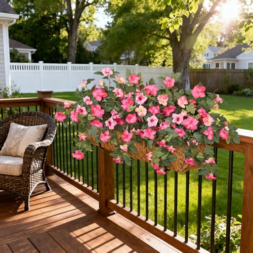 Ammyoo Artificial Fake Petunia Flowers for Outdoor Decoration, 2PCS Faux Silk Petunias Flower for Spring UV Resistant No Fade Realistic Plants for Garden Balcony Yard Porch Indoor  image 4
