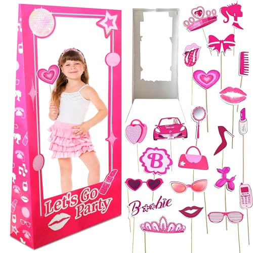 4.5 Ft Tall Life Size Photo Booth Props with Fixed Bracket, Stand-in Cardboard Doll Photo Props for Birthday Party Decorations, Girls Photoshoot, Pink Princess Doll Theme Decor