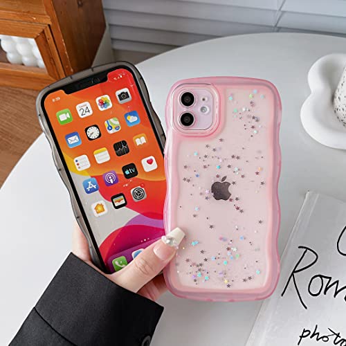Qokey for iPhone 12 Mini Case 5.4" Bling Clear Curly Wave Edge Design,Pink by Qokey - Used condition - Image 3