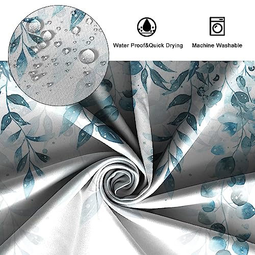SDOTPMT 140x183cm Teal Green Leaves Shower Curtain Eucalyptus Leaf Natural Plant Branch Bath Curtain White Bathtub Curtain for Kids Bathroom Decor Fabric Polyester Waterproof with Hooks - Image 4
