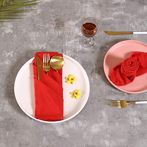 Surmente Cloth Napkins 17 X 17 Inch Polyester Dinner Napkins Cloth Set Of 12 Cloth Linen Napkins For Restaurant Wedding Hotel Dinner Parties (Red) #TOP4