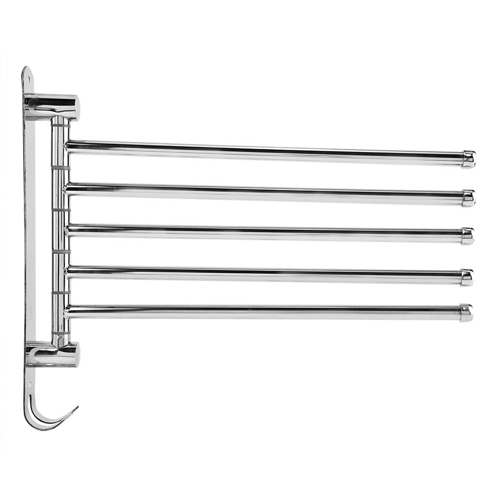 Stainless Steel Swivel Towel Rail - 180° Rotating Arm Holder with 2/3/4/5 Arms, 32.5 Cm for Bathroom (Five)