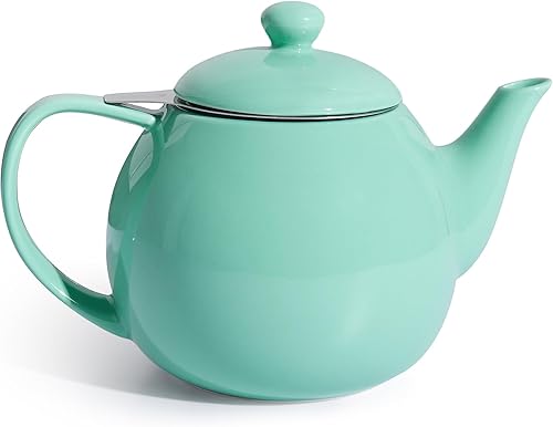 Miniatura 44 de Sweese Teteras para té, tetera de porcelana de 27 onzas con infusor extraíble de acero inoxidable, teteras para té suelto, color blanco Blanco,Verde