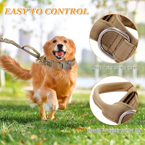 Ledeak Militär-Hundehalsband mit Kommandogriff, Verstellbares Nylon-Hundehalsband mit Metallschnalle für mittlere und große Hunde (M, Braun)