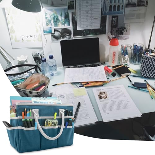 Image of Cupohus Art Organizer Craft Storage Tote Bag with Pockets and Handles, Oxford Fabric Carrying Caddy for Teacher, Officer, Artist, Traveler, and more -Dark Green