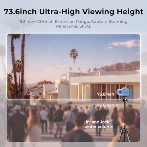 Image of K&F CONCEPT 73 inch Aluminum Travel Tripod for Camera /Phone | Compact Lightweight 2.9lb, Arca Ball Head, 22lb Max Load for DSLR /Mirrorless /iPhone Video, A305A3+BH-40